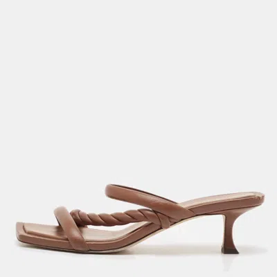 Jimmy Choo Brown Leather Diosa Braided Slide Sandals