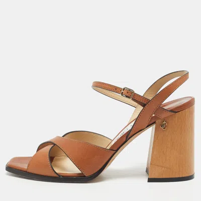 Pre-owned Jimmy Choo Brown Leather Joya Ankle Strap Open Toe Sandals Size 39