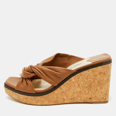 Jimmy Choo Brown Leather Narisa Cork Platform Wedge Sandals