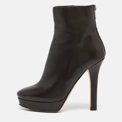 Jimmy Choo Brown Leather Pointed Toe Ankle Length Boots
