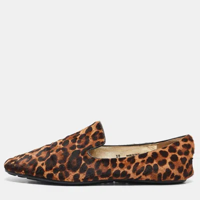 Jimmy Choo Brown Leopard Calf Hair Wheel Smoking Slippers
