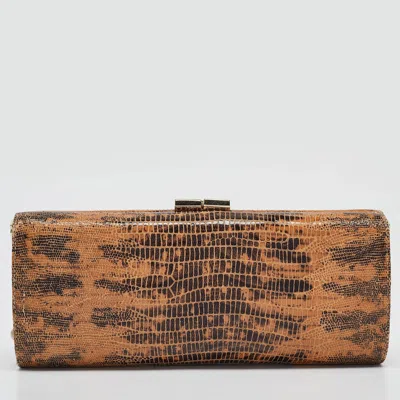 Pre-owned Jimmy Choo Brown Lizard Effect Suede Twill Tube Clutch
