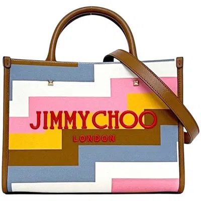 Pre-owned Jimmy Choo Brown Multi-color Canvas Leather Tote Bag ()