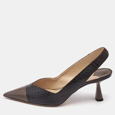 Pre-owned Jimmy Choo Brown Patent Leather And Snakeskin Embossed Leather Liya Pumps Size 40