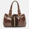 JIMMY CHOO BROWN PATENT LEATHER AND SUEDE LARGE MARLA BAG