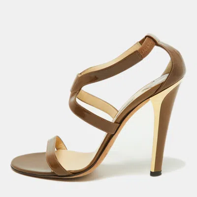 Pre-owned Jimmy Choo Brown Patent Leather Ankle Strap Sandals Size 38.5