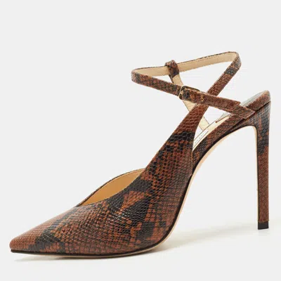 Pre-owned Jimmy Choo Brown Python Embossed Leather Pointed Toe Slingback Pumps Size 37.5