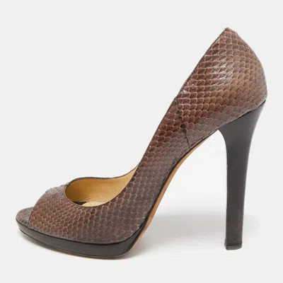 Pre-owned Jimmy Choo Brown Python Leather Peep Toe Pumps Size 41