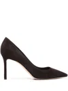 Jimmy Choo Romy 85 Spitze Pumps Aus Schwarzem Leder Mit Eidechsen-print In Brown