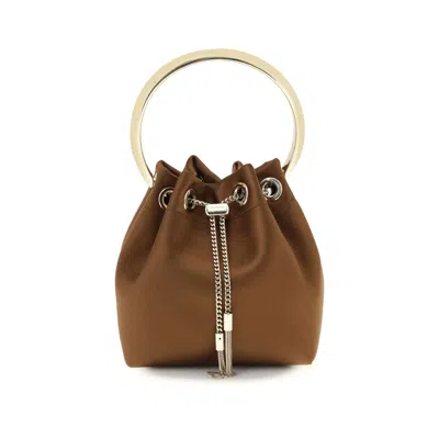 JIMMY CHOO BROWN SILK SHOULDER BAG