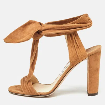 Pre-owned Jimmy Choo Brown Suede Ankle Strap Sandals Size 38