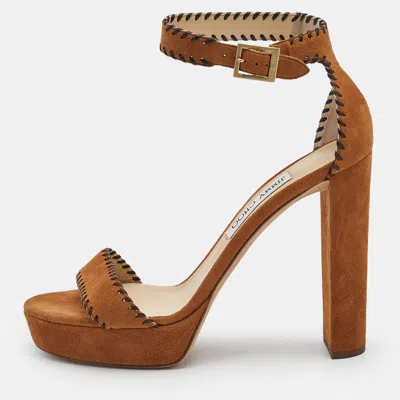 Pre-owned Jimmy Choo Brown Suede Kayden Ankle Strap Sandals Size 41
