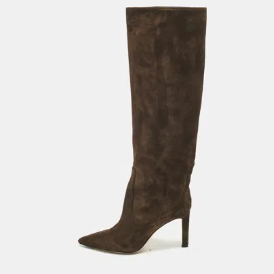 Pre-owned Jimmy Choo Brown Suede Knee Length Boots Size 37