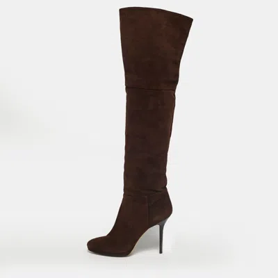 Pre-owned Jimmy Choo Brown Suede Knee Length Boots Size 39.5