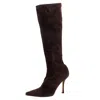 Jimmy Choo Brown Suede Leather Knee Length Pointed Toe Boots In Brown