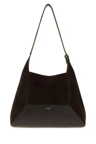 Jimmy Choo Brown Suede Medium Diamond Shoulder Bag In Black