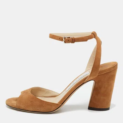 Pre-owned Jimmy Choo Brown Suede Miranda Ankle Strap Sandals Size 36.5