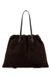 Jimmy Choo Large Suede Drawstring Tote Bag In Brown