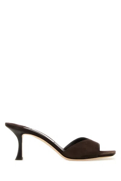 JIMMY CHOO JIMMY CHOO BROWN SUEDE SKYE 70 MULES