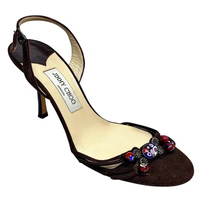 Pre-owned Jimmy Choo Brown Suede Slingback Sandal With Beaded Detailing Size 39