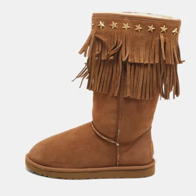 Pre-owned Jimmy Choo Brown Suede Studded Accent Mid Calf Boots Size 38