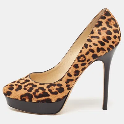 Jimmy Choo Brown/beige Calf Hair And Leather Cosmic Platform Pumps In Animal Print