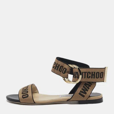 Jimmy Choo Brown/black Canvas Breanne Flat Sandals In Multi
