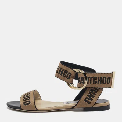 Pre-owned Jimmy Choo Brown/black Canvas Breanne Flat Sandals Size 38.5