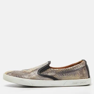 Pre-owned Jimmy Choo Brown/black Snakeskin Embossed Brooklyn Slip On Sneakers Size 37