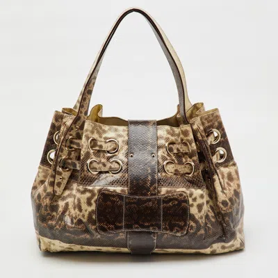 Pre-owned Jimmy Choo Brown/cream Water Snake Leather Ramona Shoulder Bag
