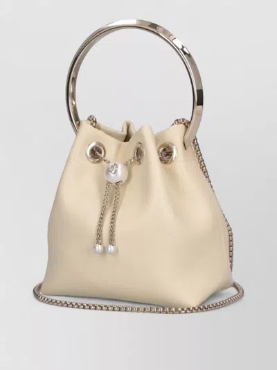 Jimmy Choo Bucket Bag Hand Metallic Handle Chain In Neutral