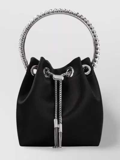 Jimmy Choo Bucket Bag With Chain Handle And Tassel Detail In Black