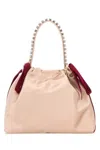 Jimmy Choo Satin Bucket Bag With Bow And Embellished Handle In Pink