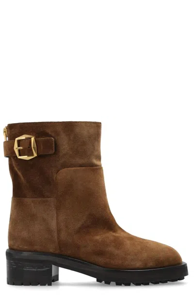 Jimmy Choo Buckle Detailed Round Toe Ankle Boots In Brown