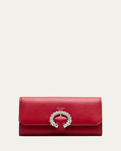 Jimmy Choo Buckle Flap Leather Wallet On Chain In Ruby Redsilver