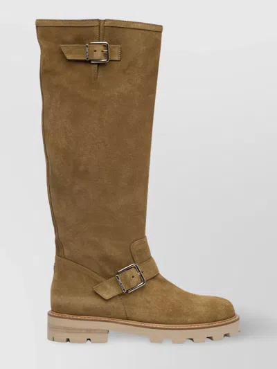 Jimmy Choo Buckle Knee-high Lug Sole Suede Boots