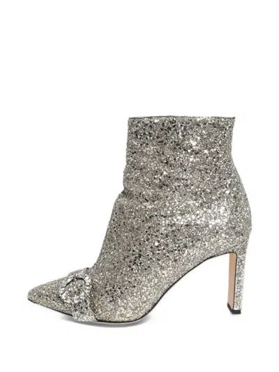 Pre-owned Jimmy Choo Buckle-detail Ankle Boots In Silver