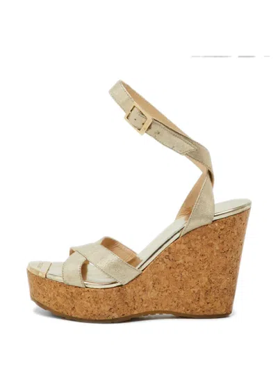 Pre-owned Jimmy Choo Buckle-fastening Wedge Sandals In Gold