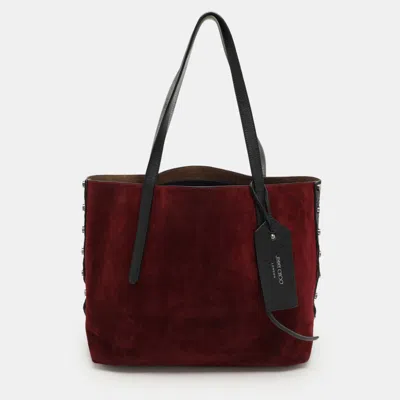 Pre-owned Jimmy Choo Burgundy Leather And Suede Twist Tote