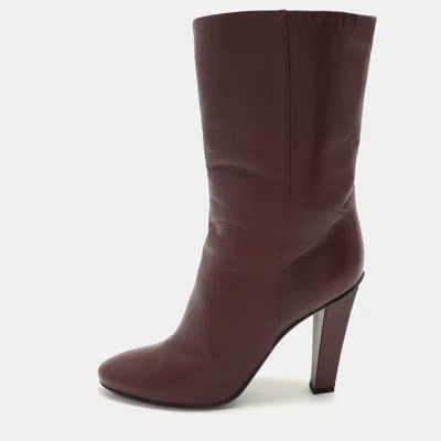 Pre-owned Jimmy Choo Burgundy Leather Ankle Length Boots Size 37.5