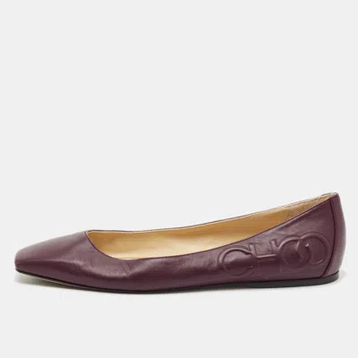 Pre-owned Jimmy Choo Burgundy Leather Ballet Flats Size 40