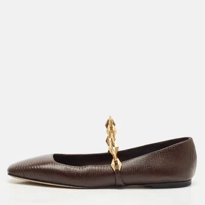 Pre-owned Jimmy Choo Burgundy Lizard Embossed Leather Tilda Ballet Flats Size 40