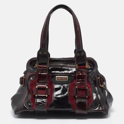 Pre-owned Jimmy Choo Burgundy Patent Leather And Suede Malena Satchel