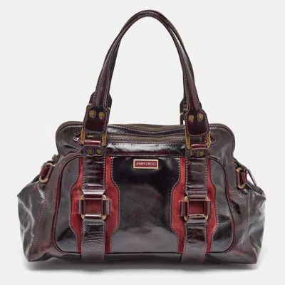 Pre-owned Jimmy Choo Burgundy Patent Leather And Suede Malena Satchel