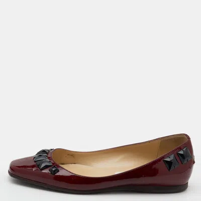 Jimmy Choo Burgundy Patent Leather Crystal Embellished Watson Ballet Flats In White