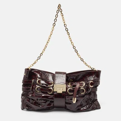 Pre-owned Jimmy Choo Burgundy Patent Leather Oversized Rio Chain Clutch