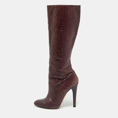 Pre-owned Jimmy Choo Burgundy Python Leather Knee High Boots Size 39