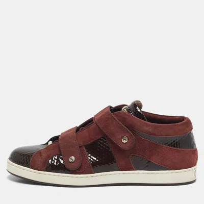 Pre-owned Jimmy Choo Burgundy Suede And Patent Leather Trainers Low Top Sneakers 38.5