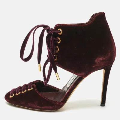 Jimmy Choo Burgundy Velvet Mari Lace Up Pumps
