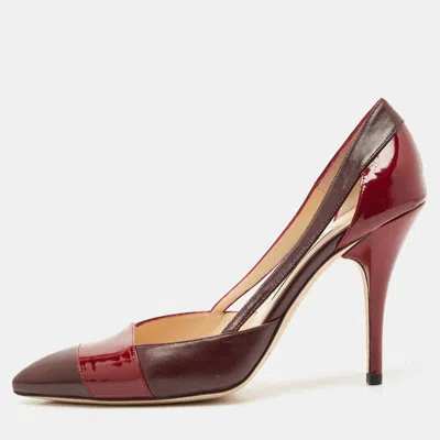 Pre-owned Jimmy Choo Burgundy/red Patent And Leather Cut Out Pumps Size 38.5